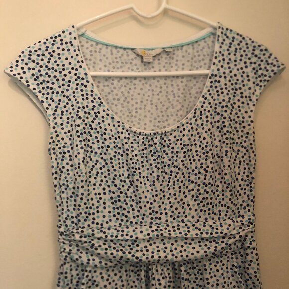 Boden Margot shift dress w/ pockets--white w/ blue polka dots sz 6P - Picture 7 of 12